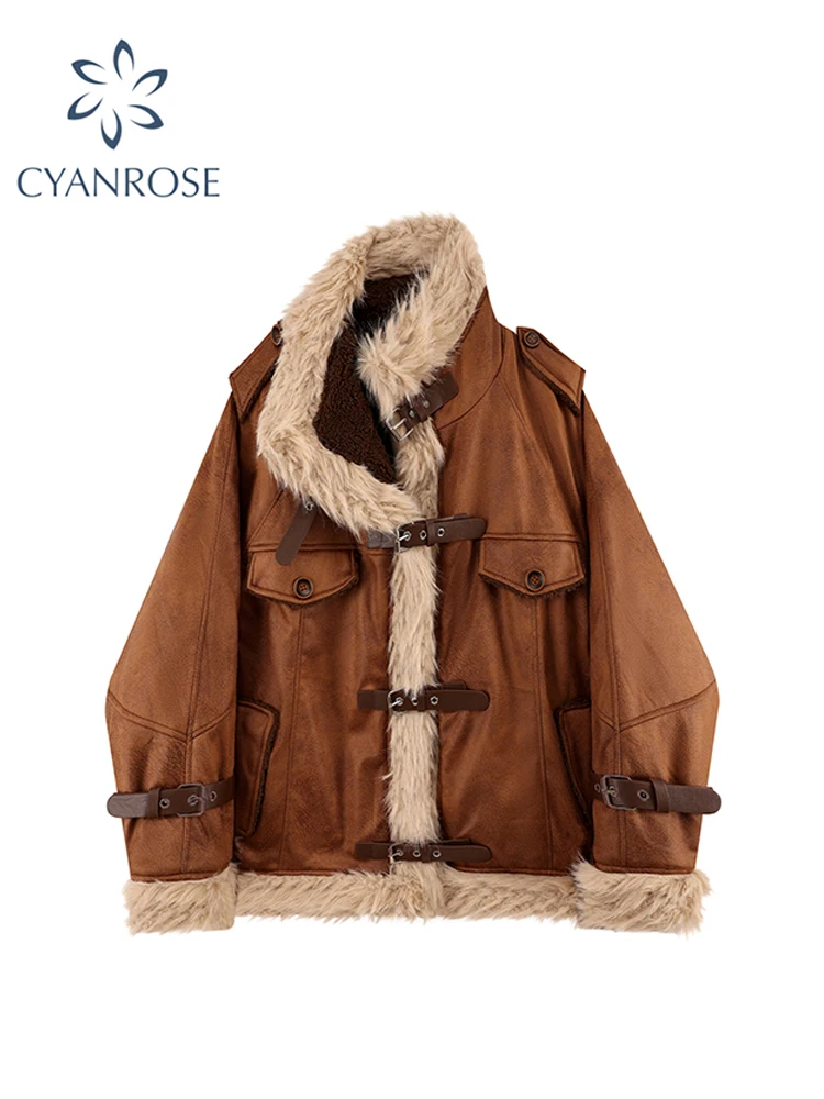 Frauen braun Lederjacke Mantel Vintage 90er Jahre Motorradjacke Mode Streetwear koreanische Vintage Oversize Oberbekleidung 2000er Jahre Kleidung