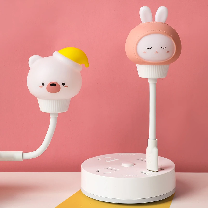 GGbingo LED-Nachtlichter Niedliche Cartoon-Bär- und Hasen-Nachttischlampe mit USB-Anschluss für Kinderzimmer-Dekoration