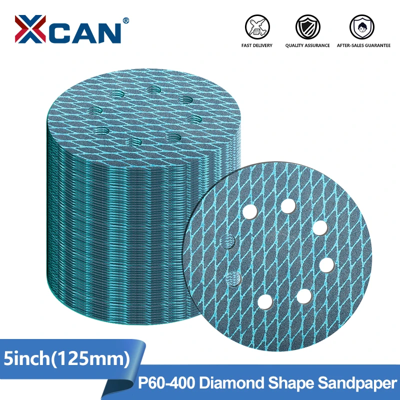 XCAN Schleifscheibe 5 Zoll (125 mm) Rautenförmiger Exzenterschleifer Schleifpapier 8-Loch-Klettpolster Schleifwerkzeuge Körnung 60-400 Image