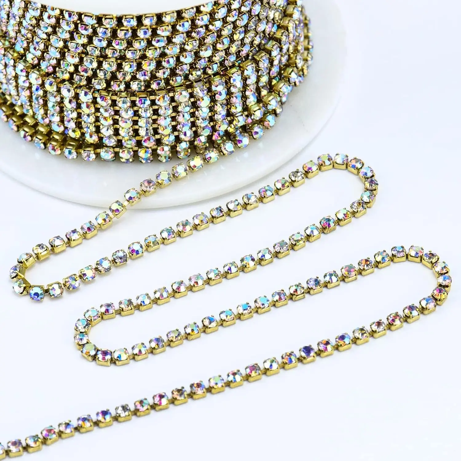 10 Yards 2 MM Kristall Strass Schließen Kette Trim, SS6 Klaue Strass Kette für Handwerk Schmuck Hochzeit Bouquet DIY Dekoration Image