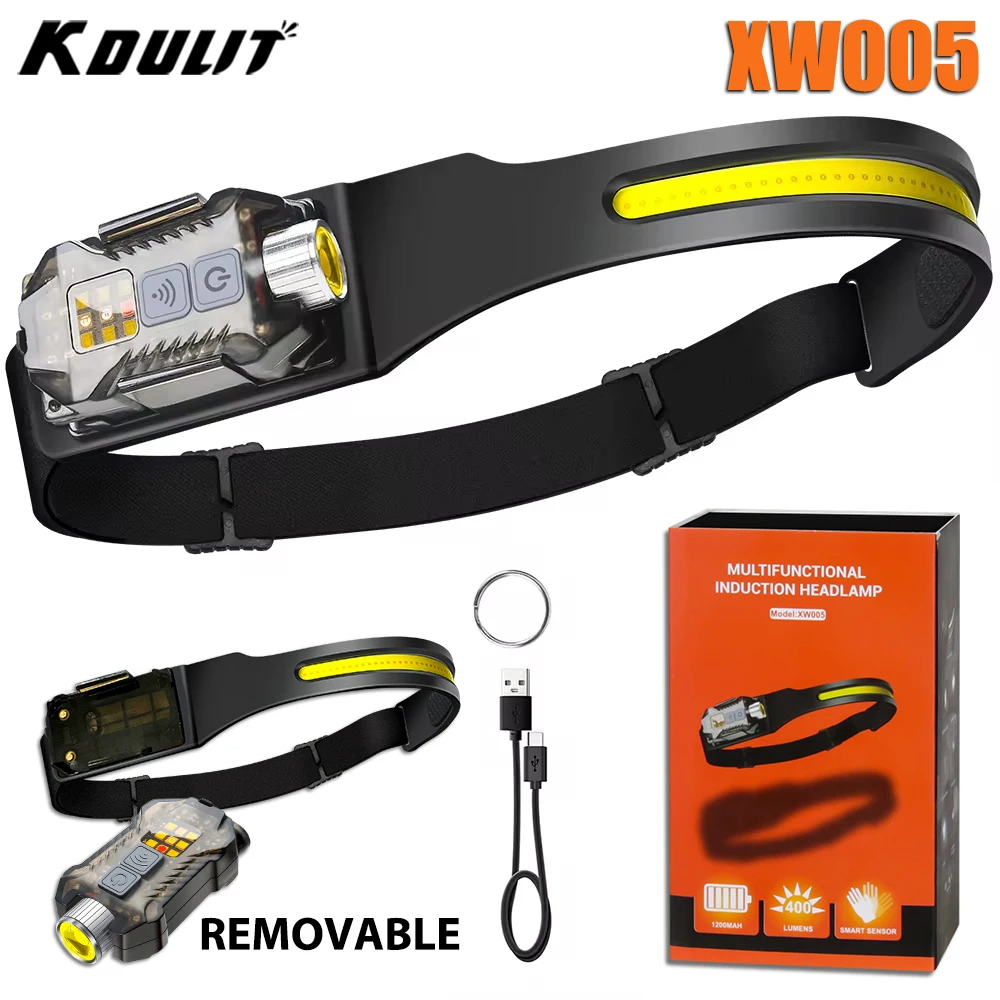 KDULIT XW005 LED Sensor Scheinwerfer USB C Wiederaufladbare Abnehmbare Scheinwerfer Led Kopf Taschenlampe Eingebaute Batterie Angeln Camping Laterne Image