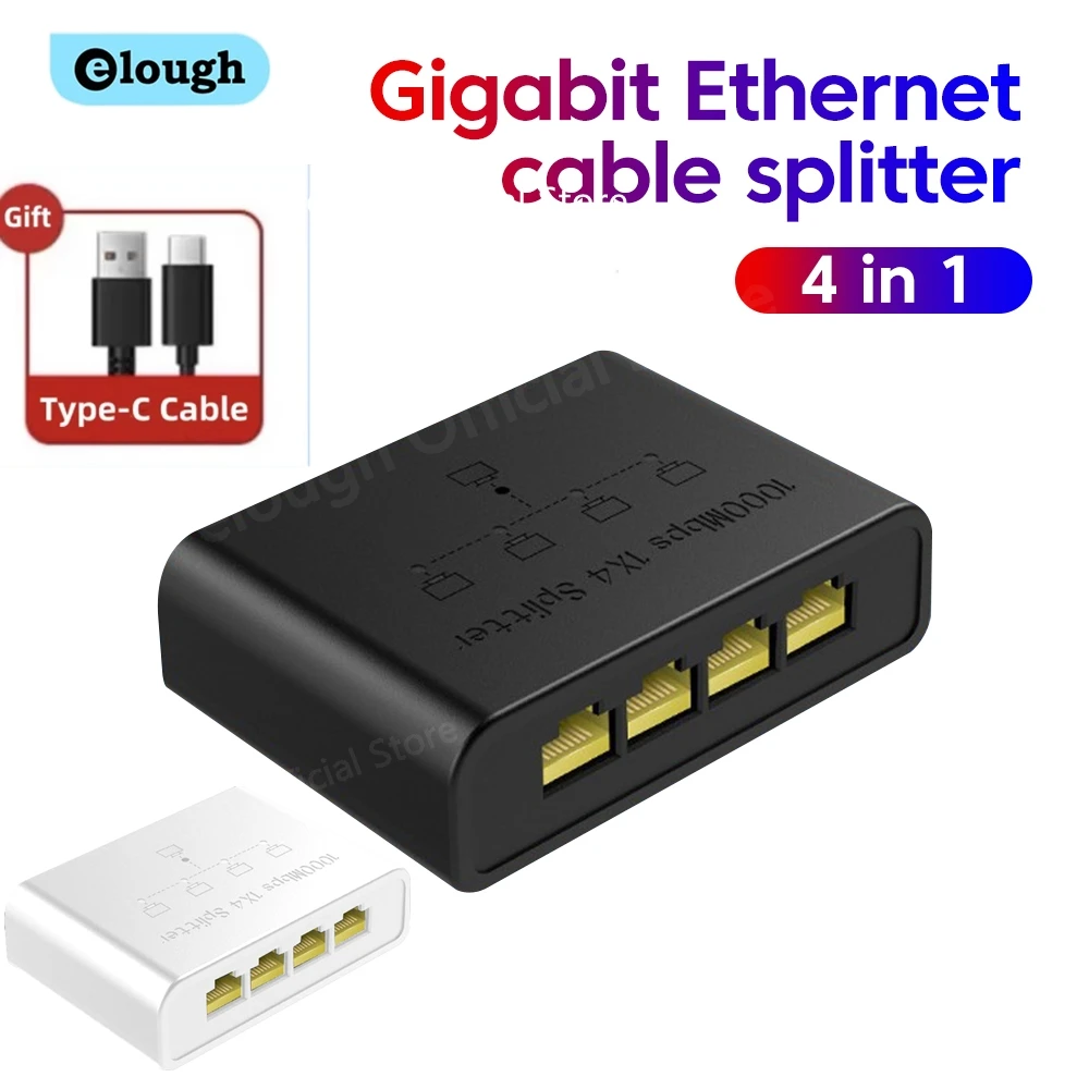 Elough Gigabit-Netzwerk-Switch, 100/1000 Mbit/s, Ethernet, Hochleistungserweiterung, 5-Port-Switch für Router, PC, RJ45-Splitter-Adapter Image