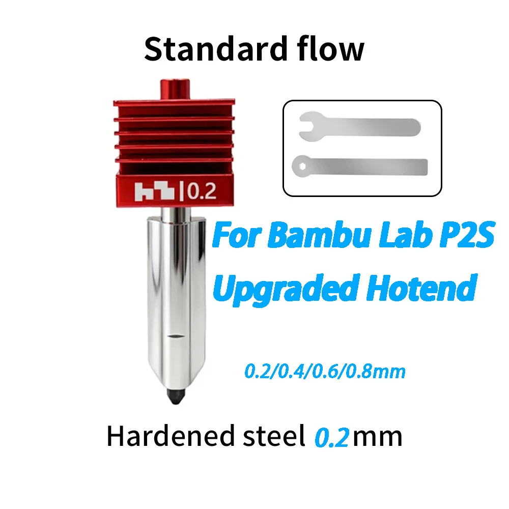 Für Bambu Lab P2S verbesserte Hotend 0,2/0,4/0,6/0,8 mm Düse aus gehärtetem Stahl ersetzen Hot End Bambulab H2D H2S 3D-Drucker-Druckkopf Image