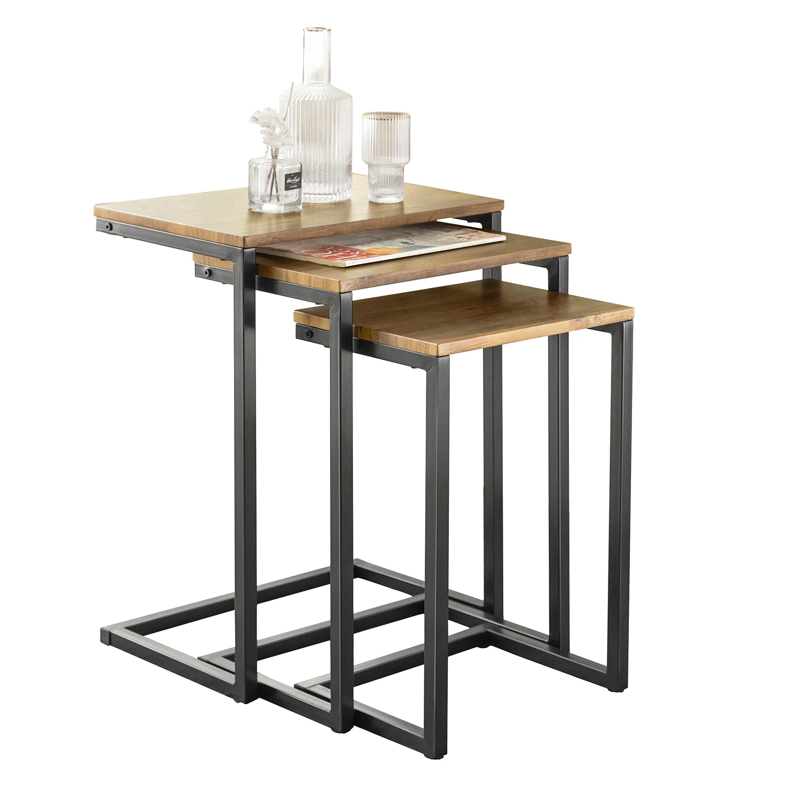SoBuy FBT102-F 3er Set Beistelltisch Satztisch Couchtisch Stapelbar Kaffeetisch Laptoptisch Pflegetisch Wohnzimmertisch