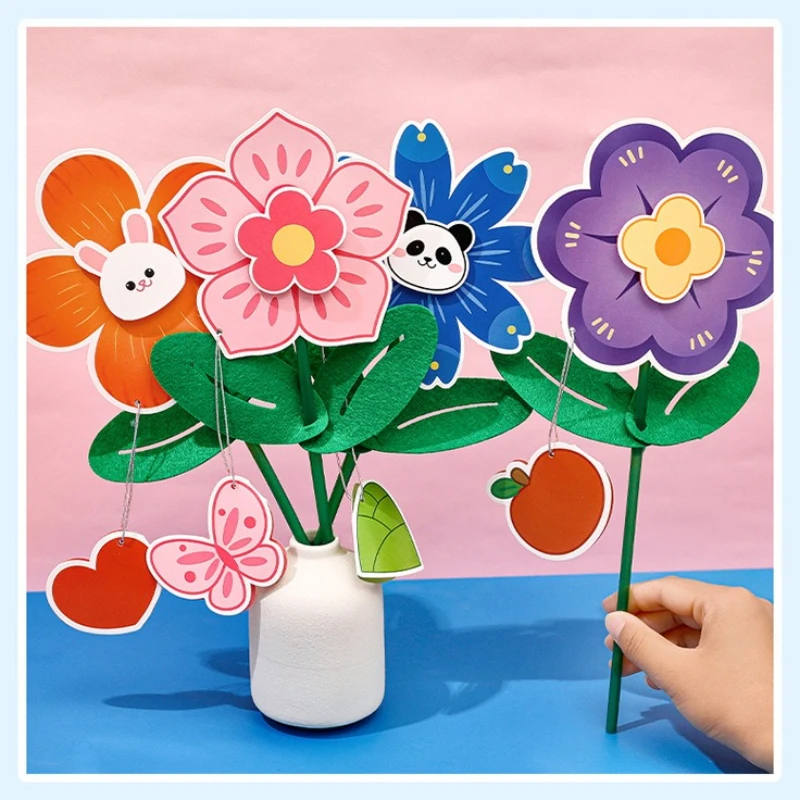 Cartoon DIY Blumen-Grußkarte für Kinder, handgemachtes Materialpaket, kleines rotes Belohnungsgeschenk, Büro- und Schulbedarf Image