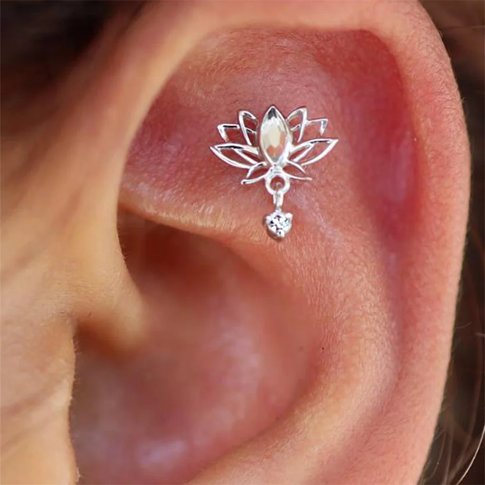 925 Sterling Silber Gold/Silber Lotus Quaste Ohrstecker für Frauen Punk Trend Alltagskleidung 18 Karat Gold Plata Piercing Ohrringe