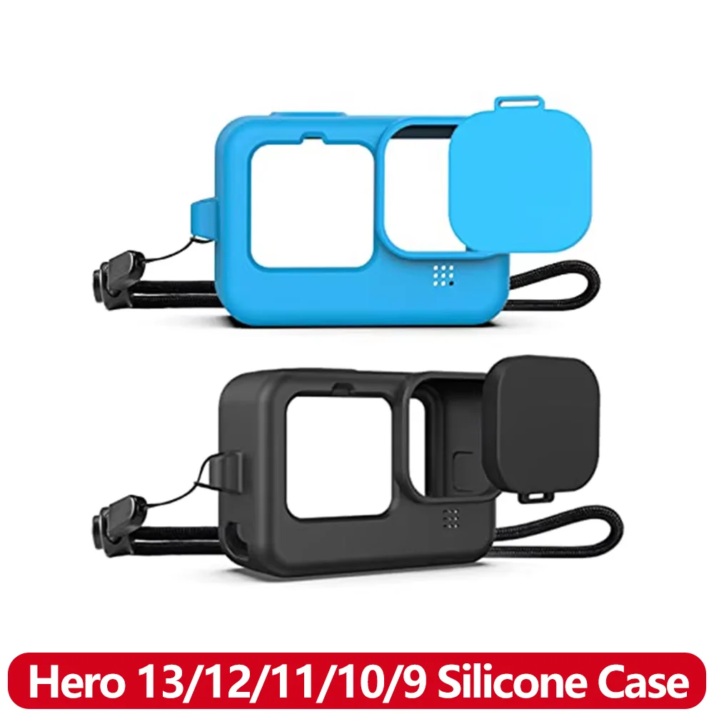 Hero 13/12/11/10/9 Silikonhülle, sturzsichere Schutzhülle mit Lanyard-Objektivdeckel für GoPro 13 12 11 10 9, schwarze Action-Kamera Image