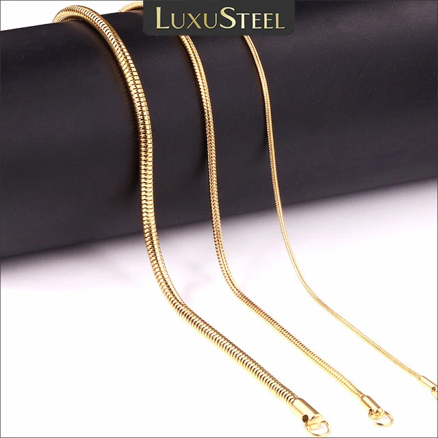 LUXUSTEEL1MM/2MM/3MM Runde Schlange Kette Halskette Für Frauen Männer Goldene Edelstahl Fischgräten Halsband mode Schmuck Geschenk Image