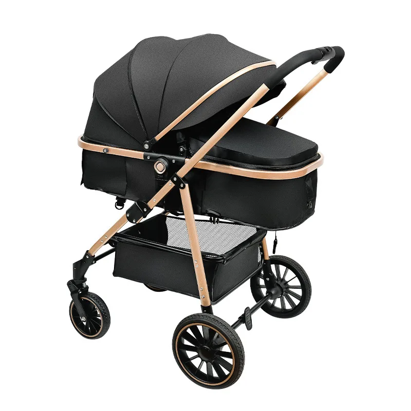 High View 2-in-1-Kinderwagen, abnehmbarer Schlafkorb in zwei Richtungen, leichter Reise-Kinderwagen, luxuriöser Kinderwagen