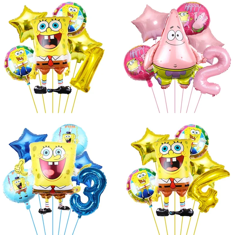 6 Stücke SpongeBob Schwammkopf Patrick Star Ballon Set Geburtstag Party Luftballons Helium Ballons Junge Mädchen Baby Shower Party Supplies Image