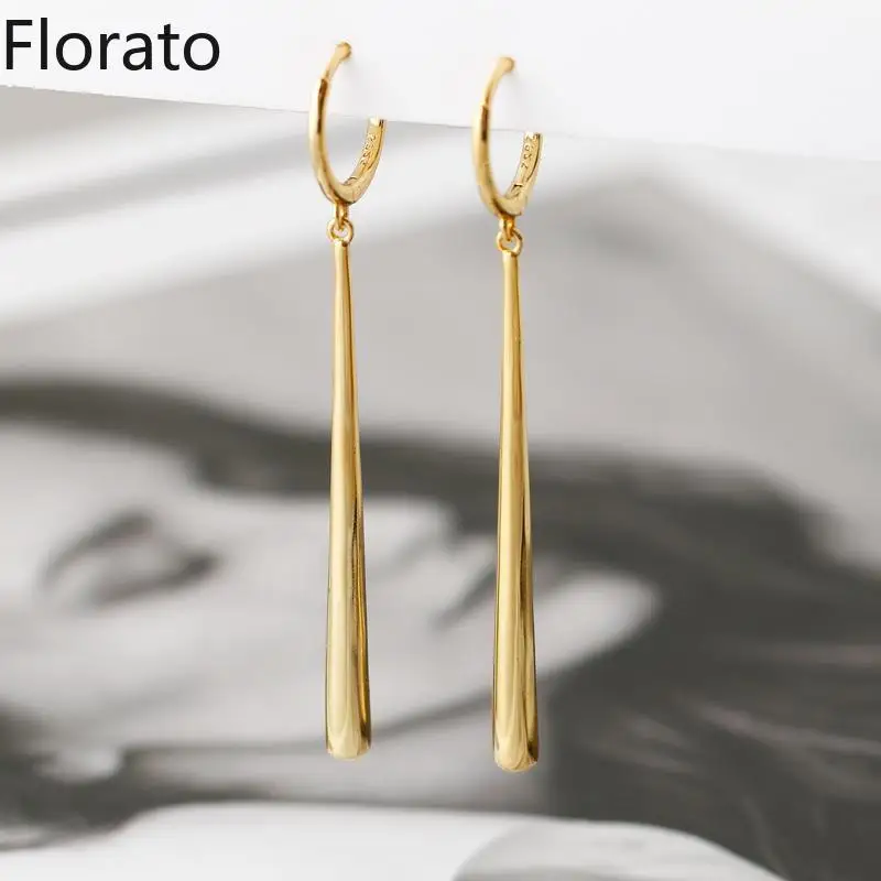 S925 Sterling Silber Geometrische Wassertropfen Huggie Tropfen Ohrringe für Frauen Einfache Lange Quaste Creolen Modeschmuck Image