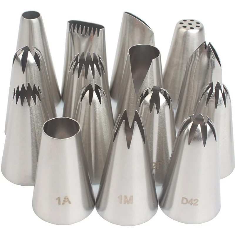 15-teiliges Spritztüllen-Set, Edelstahl-IcingCream-Düsen, Kuchen-Spritztüllen für Dessert, Kekse, Tasse, Kuchen, Küchenzubehör Image