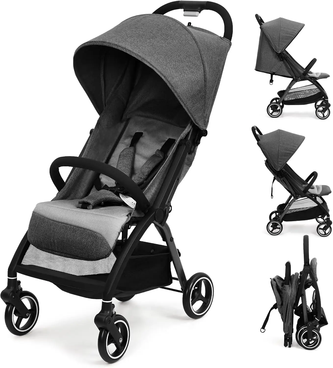 Kinderwagenstangen, kompakter Kinderwagen, ultraleichter Kinderwagen, bis zu 22 kg, faltbar, einsehend verstellbare Rückseite, Eva-Reifen, Sonnenschutz Image