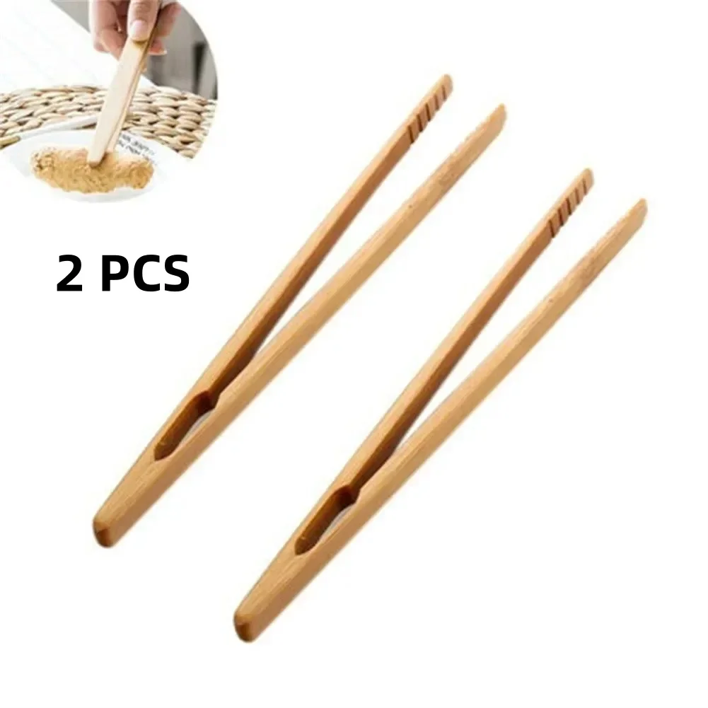 2PCS 18cm Natürliche Bambus Holz Lebensmittel Toaster Zange Tee Clip Pinzette Für Toast Pickles Tee Kochen Küche zubehör Image
