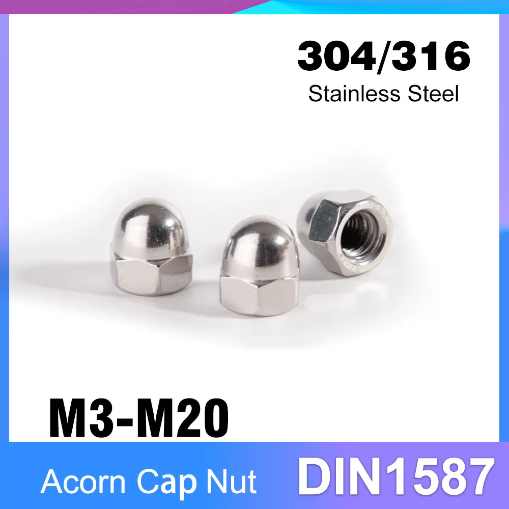 DIN1587 304/316 Edelstahl-Eichelkappenmutter, gewölbte Muttern für Decrotive M3 M4 M5 M6 M8 M10 M12 M14 M16 M20 Image