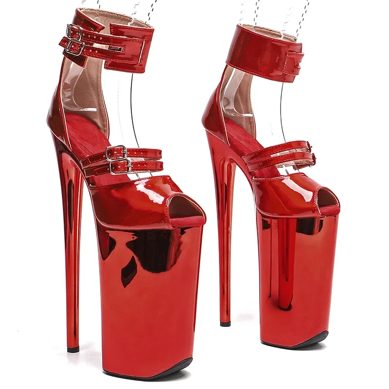 Leecabe 26CM/10 Zoll glänzendes PU-Obermaterial sexy exotische High Heel Plateau-Party-Sandalen Stripper-Absatz Pole Dance-Schuhe