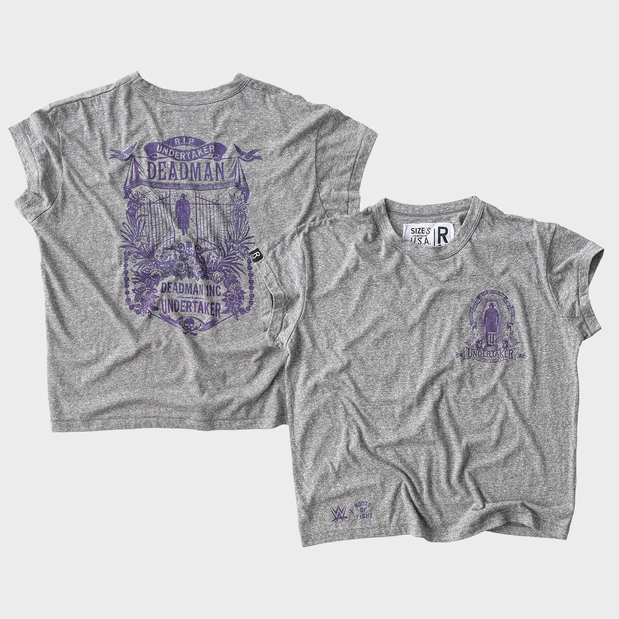 Damen-T-Shirt „Roots of Fight Gray The Undertaker Deadman Inc.“ aus Tri-Blend-Material