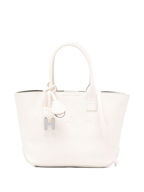 Mini Leather Tote Bag - White - Hogan Totes
