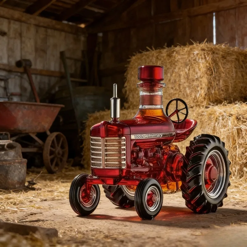 100. Jubiläum Vintage Traktor-förmiger Whisky-Dekanter, Rotes Landwirtschafts-Traktor-Design Likörflasche, Premium-Geschenk für Landwirte