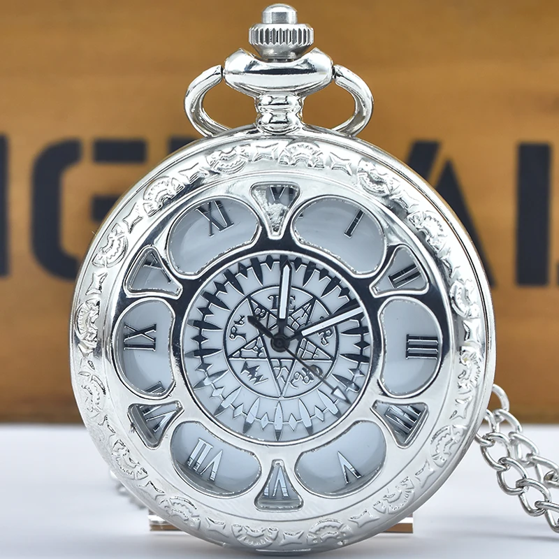 Retro-Charme, neutrale Mode, hohle Blume, römische Ziffern, Quarz, Steampunk-Taschenuhr, Halskette für Herren und Damen, Anhänger, Geschenk Image
