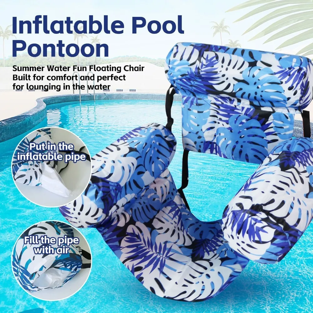 Aufblasbarer Pool-Schwimmsessel, 3-Airbag Anti-Kipp Schwimmliege mit Blattmuster, Wasser-Hängematte für Pool, Strand und Sommer-Wasserspaß Image
