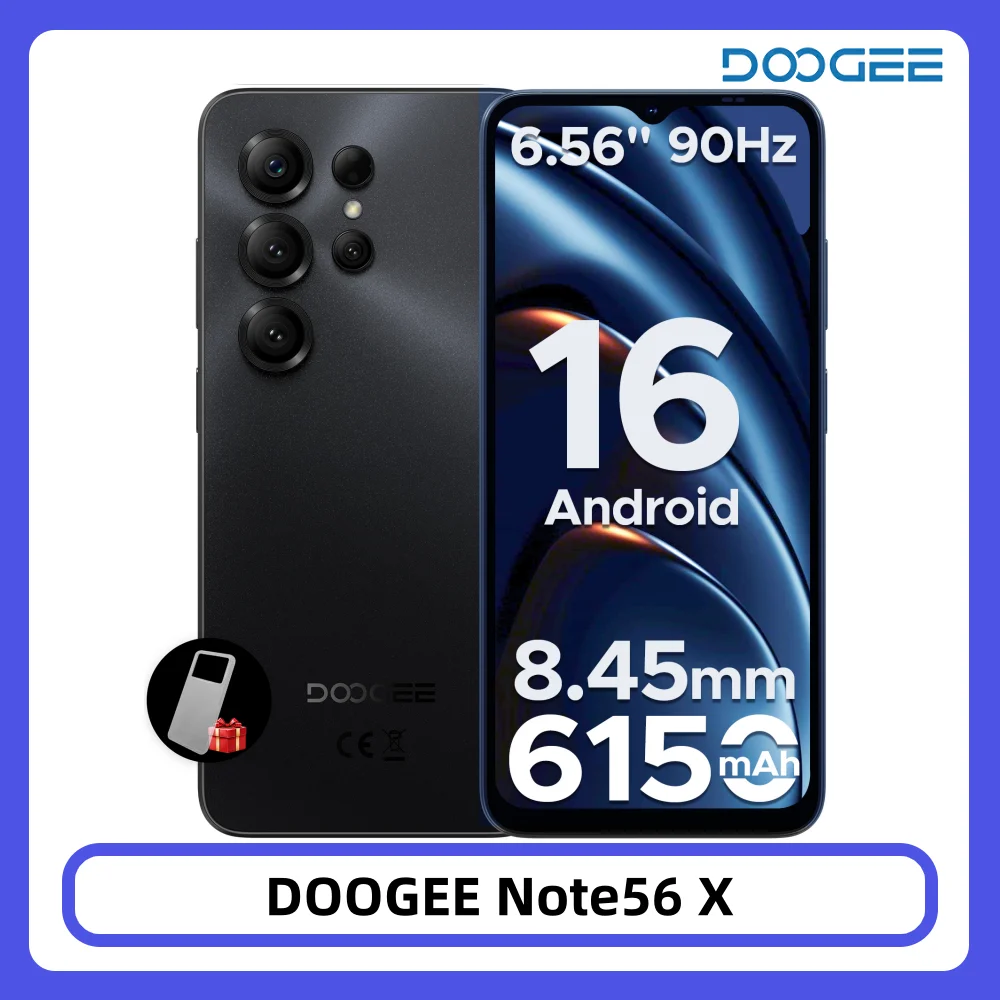 DOOGEE Note56 X Android 16 Smartphone 6150mAh Großer Akku 24GB 64GB 6,56" HD+ Bildschirm 8MP+5MP Kamera Gesichtserkennung Handy Image