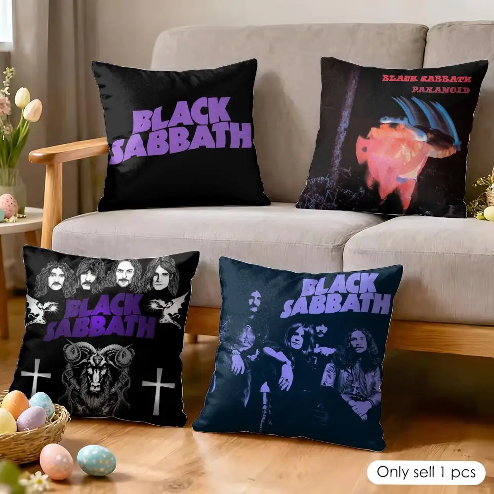 B-Black S-Sabbath Rock-Kissenbezug, seidiger, kurzer Plüsch, unsichtbarer Reißverschluss, staubdichter Sofakissenbezug für Heimdekoration Image