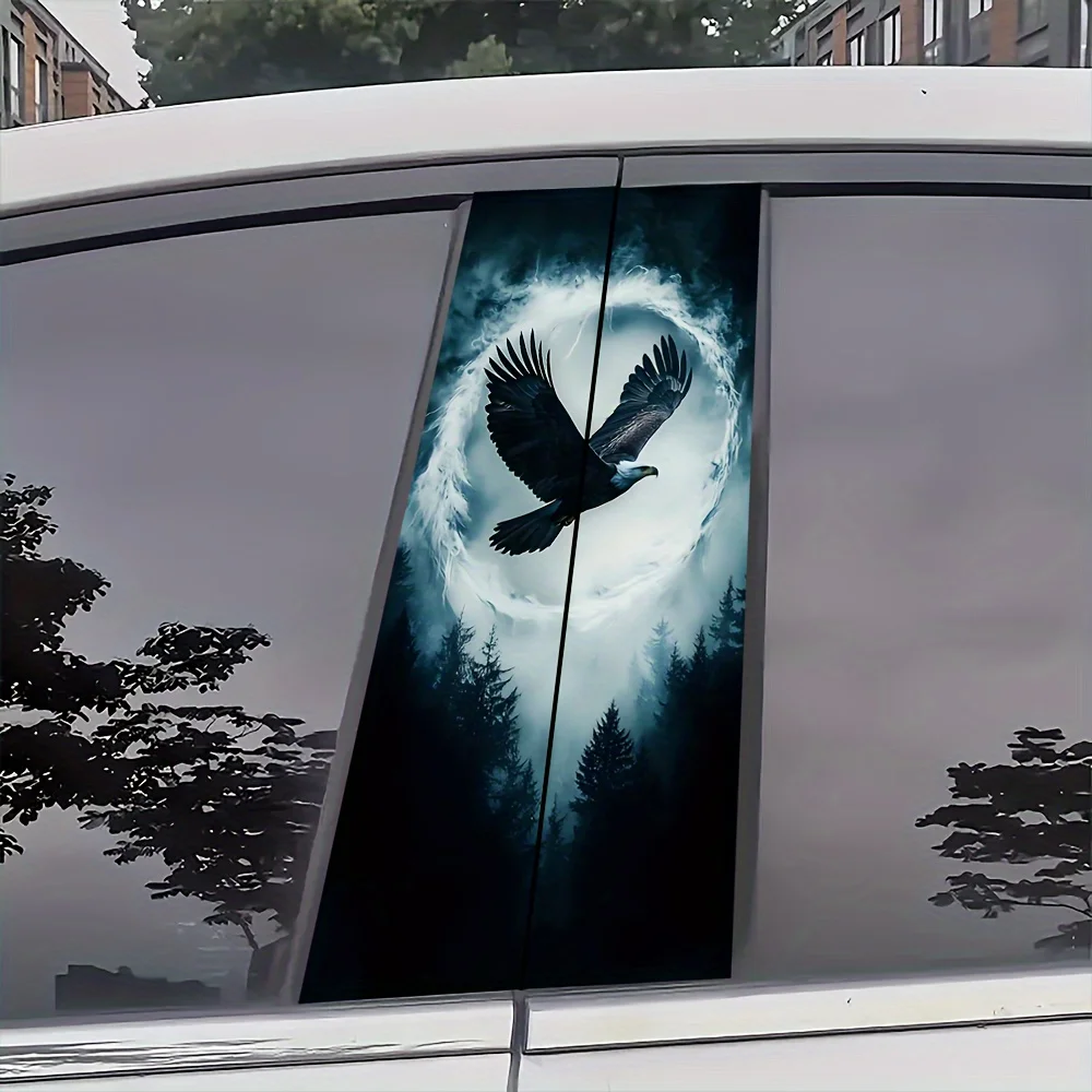 2-teiliger Auto-B-Säulen-Aufkleber, Dschungel-Adler-Design, Tiere und Wälder, Fantasy-Film-Thema, geeignet für alle Fahrzeugaußen Image