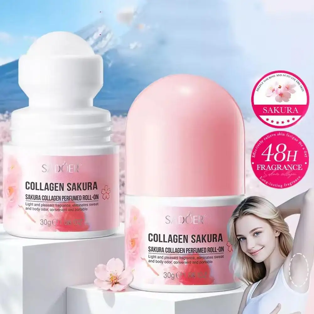 SADOER Sakura Kollagen Roll-On Deodorant - Leichter Duft, Beseitigt Schweiß & Körpergeruch, Praktisch Tragbar für Täglichen Gebrauch Image