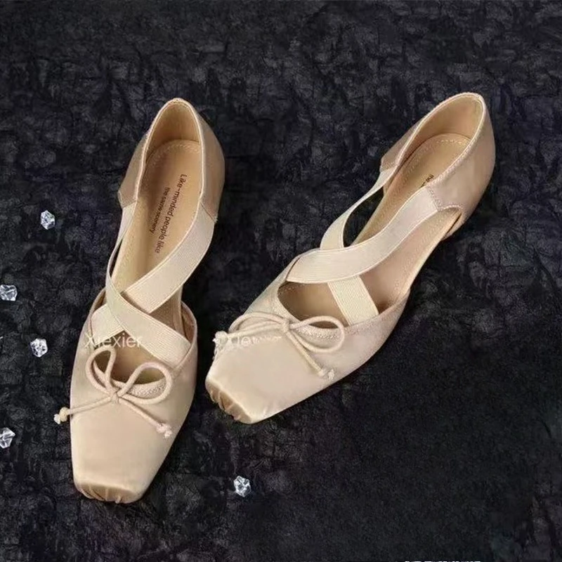 Damen-Ballettschuhe mit Schleife, Eckige Spitze, Elegante Designer-Schuhe 2026, Luxuriöse Lolita-Schuhe, Flache Sandalen, Sommer-Damenschuhe