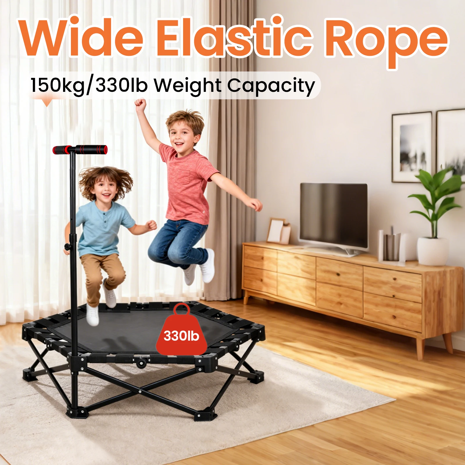 Faltbares Rebounder-Trampolin für Erwachsene, Fitnessgerät, Stabiles Sprungbett, Tragbar für Kindergarten, Garten, Outdoor und Indoor Image