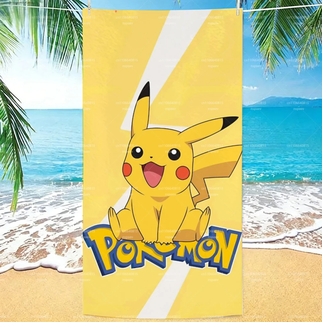 Pokemon Pikachu Strandtuch, Lightning Bolt Design, schnell trocknendes Mikrofaser-Handtuch für Kinder und Erwachsene, Pool, Reisen Image