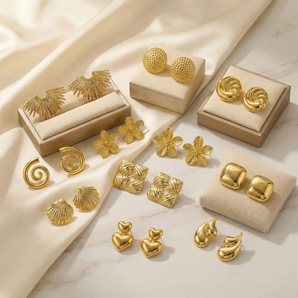 Vintage Gold Damen-Ohrringe, Unregelmäßige Statement-Ohrringe, Gold Geometrische Textur Quadratische Ohrstecker, Modeschmuck Geschenk Image