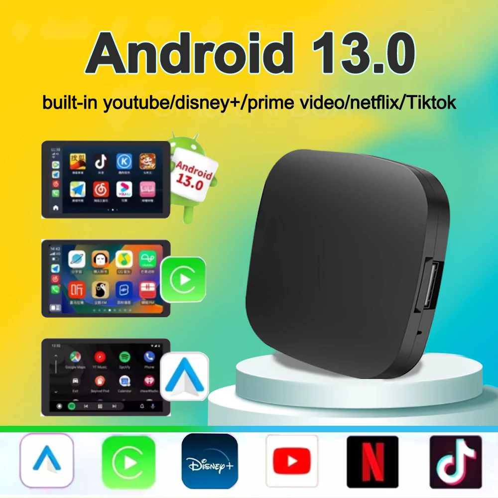 Neue Carplay AI Box, kabelloser Android Auto Wireless Carplay Adapter, TV-Box für Netflix, YouTube, Auto-Intelligenzsysteme Image