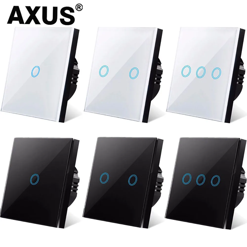 AXUS EU Touch Schalter AC100-240V Led-hintergrundbeleuchtung Panel Gehärtetes Kristall Glas wand Licht sensorische Schalter 1/2/3 Gang Interruttore Image