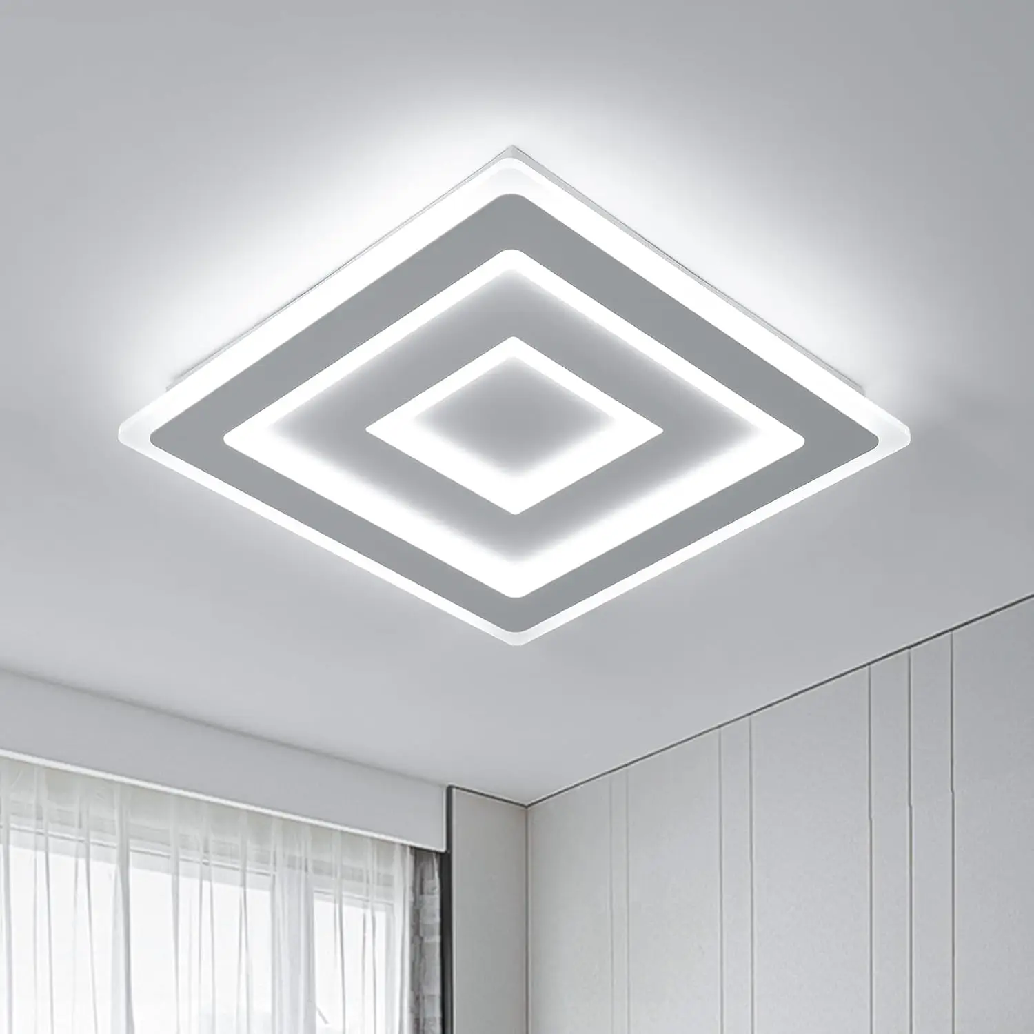 Moderne quadratische LED-Deckenleuchte, 52W 5850LM LED-Deckenleuchte, Acryl-Deckenleuchte für Schlafzimmer, weißes Licht 6500K, 40 cm