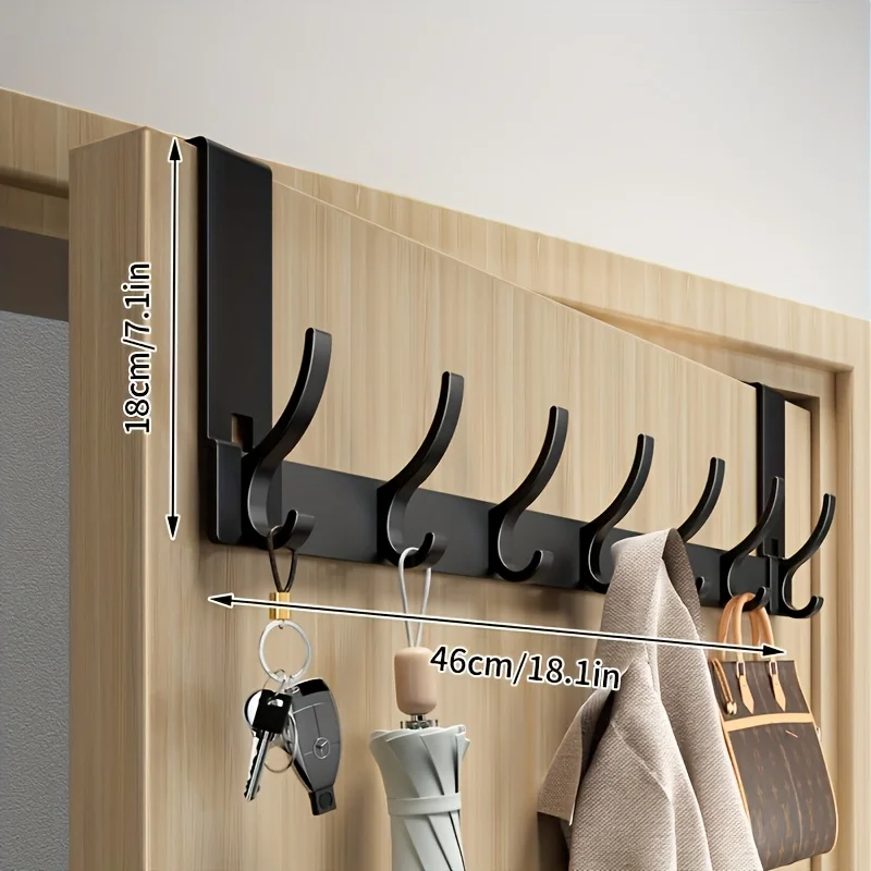 Über-Tür-Hakenleiste aus Aluminium, Kleiderbügel ohne Bohren, Türorganizer für Handtücher, Taschen, Kleidung, 7 Haken