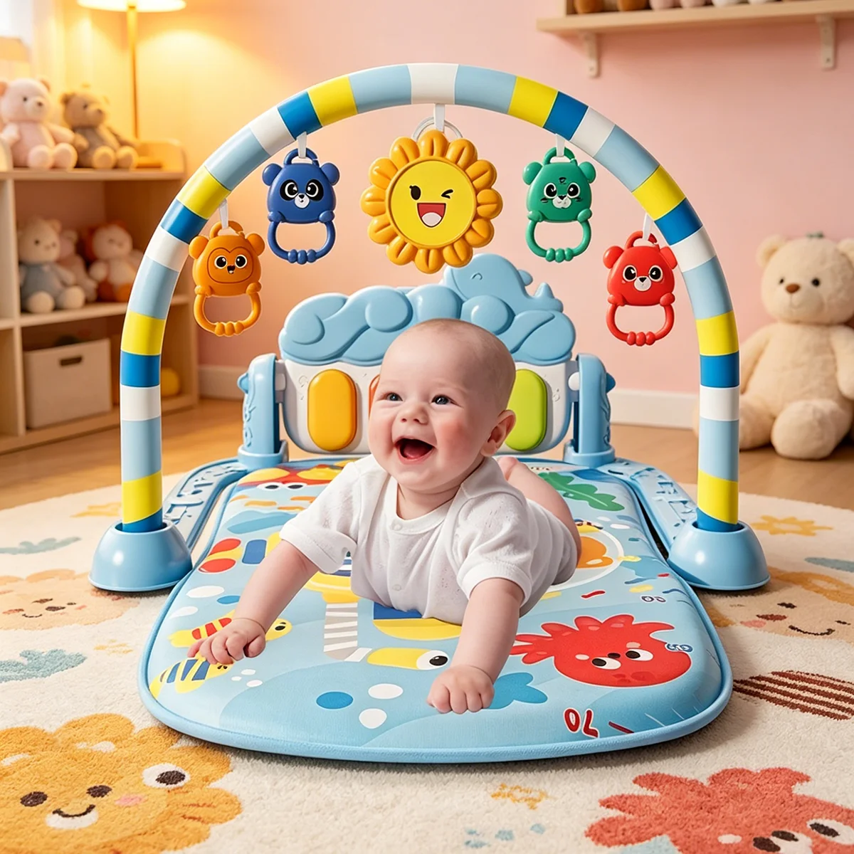 Baby Fitness-Ständer mit Musikspielzeug, Neugeborenen-Klavier, Krabbeldecke, Pedalspielmatte, Frühpädagogisches Geschenk 0-36 Monate Image