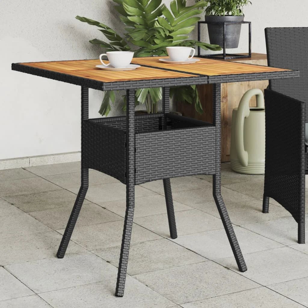Gartentisch aus Akazienholz Schwarz 80x80x75 cm Polyrattan Outdoor-Gartentisch Picknicktisch Gartenmöbel Dekoration