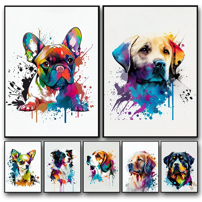 Niedliche Graffiti-Hundeposter-Drucke: Golden Retriever, Border Collie, Französische Bulldogge - Wandkunst, Diamantmalerei für Heim- und Raumdekoration Image