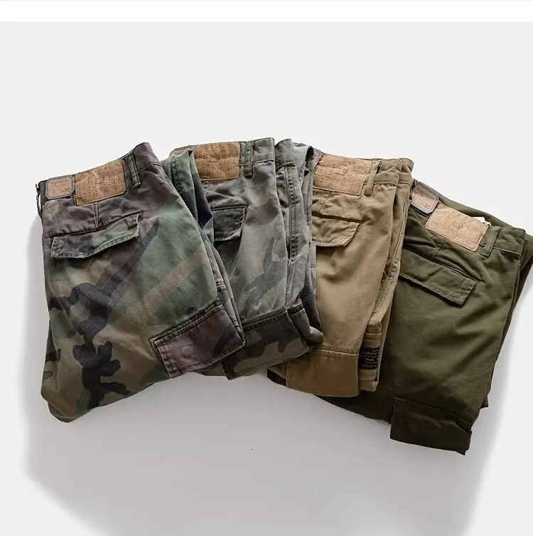 American Vintage Schwergewicht Lose Camo Hosen Multi Pocket Arbeitskleidung Hosen Männer Casual Canvas Plus Größe Jogger