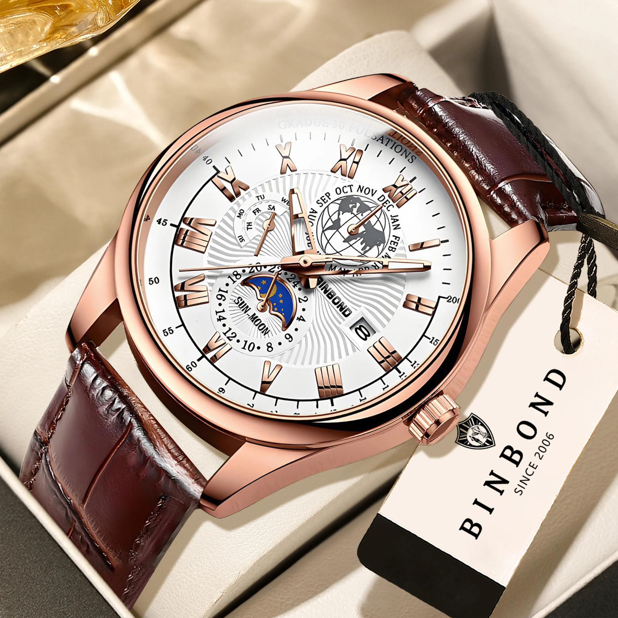 BINBOND wasserdichte, leuchtende, präzise Quarz-Armbanduhren für Herren, luxuriöse Herrenuhr mit automatischem Datum, robuste Sportuhr für Herren, reloj Image