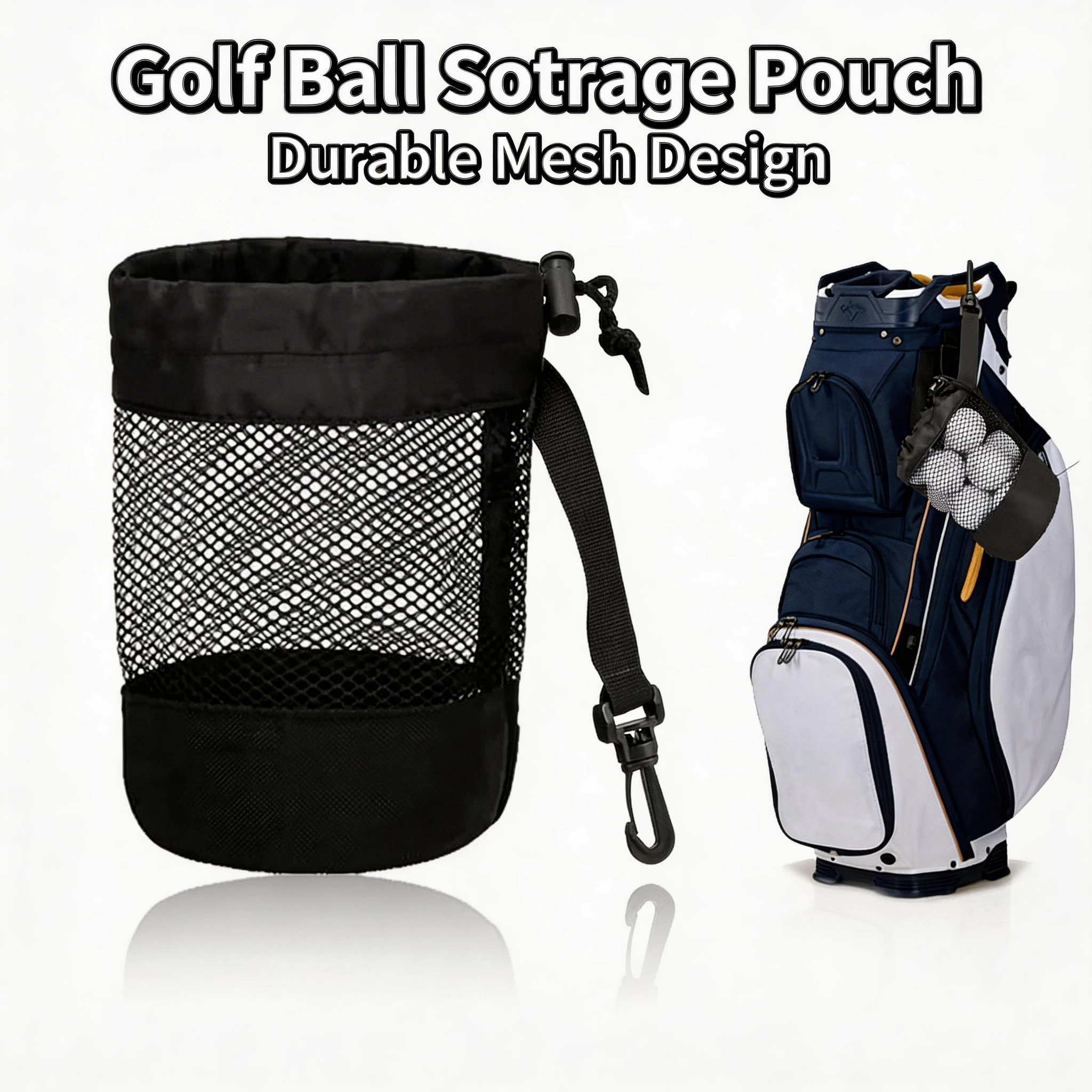 Polyester Golfball-Aufbewahrungstasche Langlebig Kordelzugverschluss Netztaschen-Design Einfache Organisation Golf Shag Bag Golf-Organizer Image