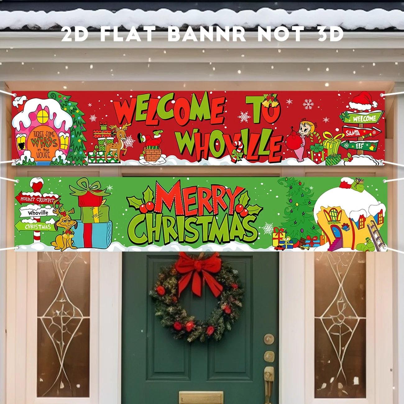 VIKAMA Weihnachts-Willkommensbanner, Weihnachtsbaum-Banner „Happy Christmas“, Hofschild für Neujahrsparty-Dekorationsartikel Image