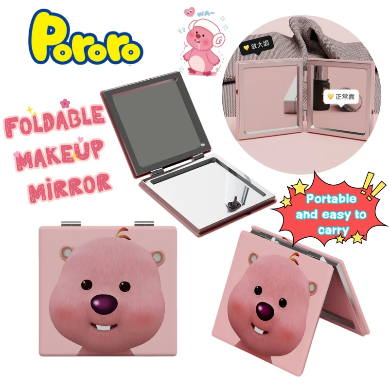 Pororo Loopy faltbarer tragbarer Spiegel, hochwertiges Design, kompakter Mini-Make-up-Spiegel, handlicher doppelseitiger Spiegel.
