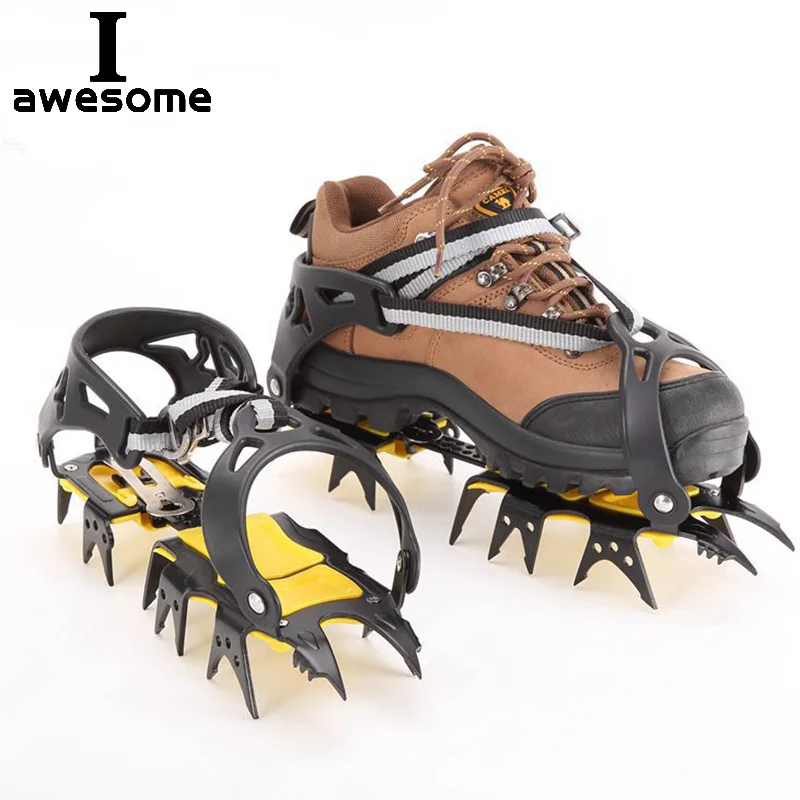 18 Zähne Stahl Anti-Rutsch Wandern Klettern Schnee Spikes Steigeisen Stollen Krallen Griffe Outdoor Stiefel Abdeckung Eis Greifer Spike für Schuhe