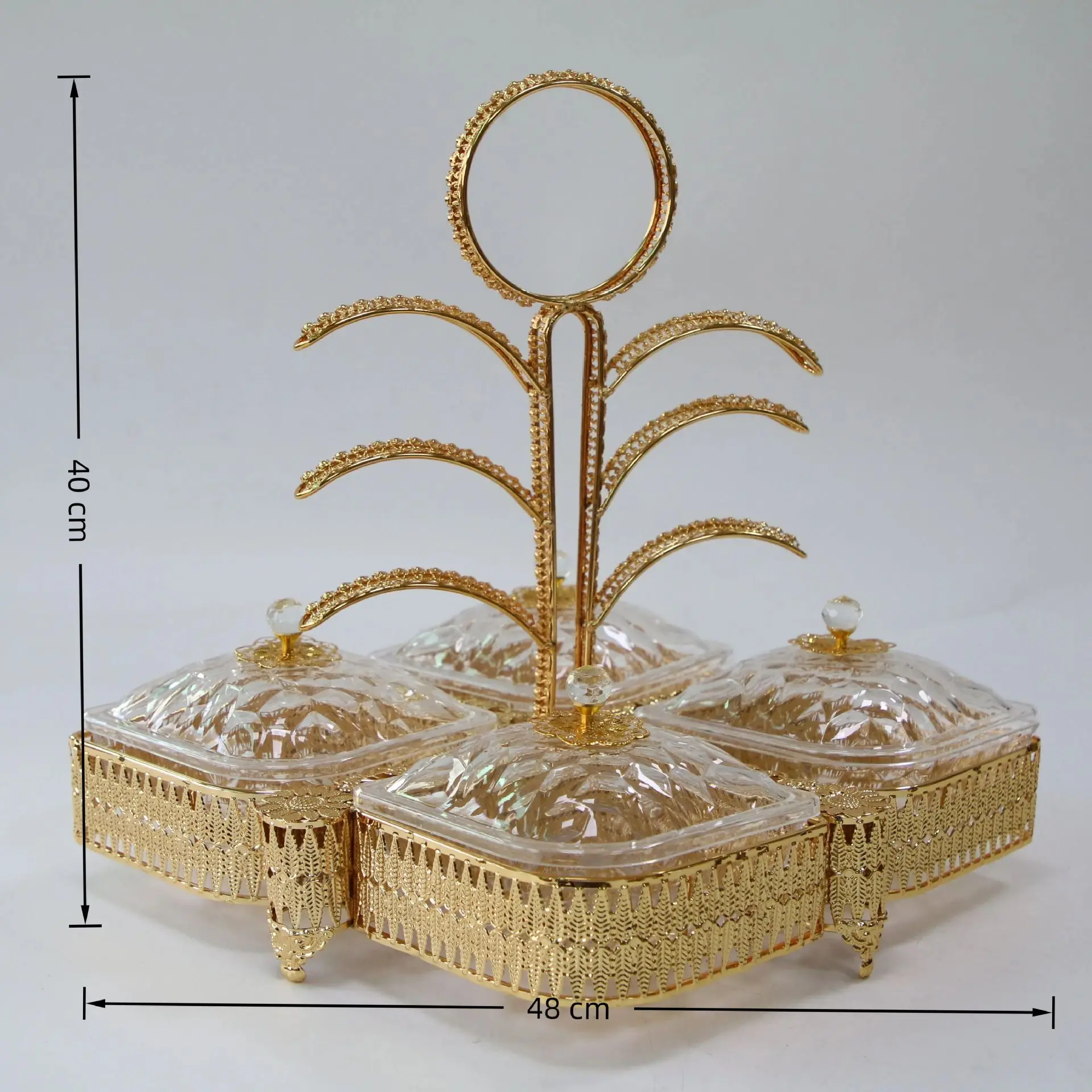 Gold- und silberfarbene Vier-Fächer-Schale für Trockenfrüchte, Obstschale aus Acryl, muslimische Obstschale für den Nahen Osten Image