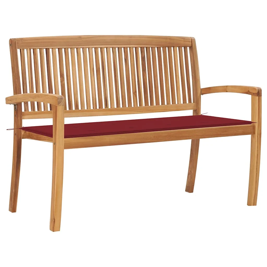 Banc de jardin empilable avec coussin, en bois de teck massif 128,5 x 57,5 x 90 cm, banc de jardin pour cour et jardin, plusieurs couleurs disponibles