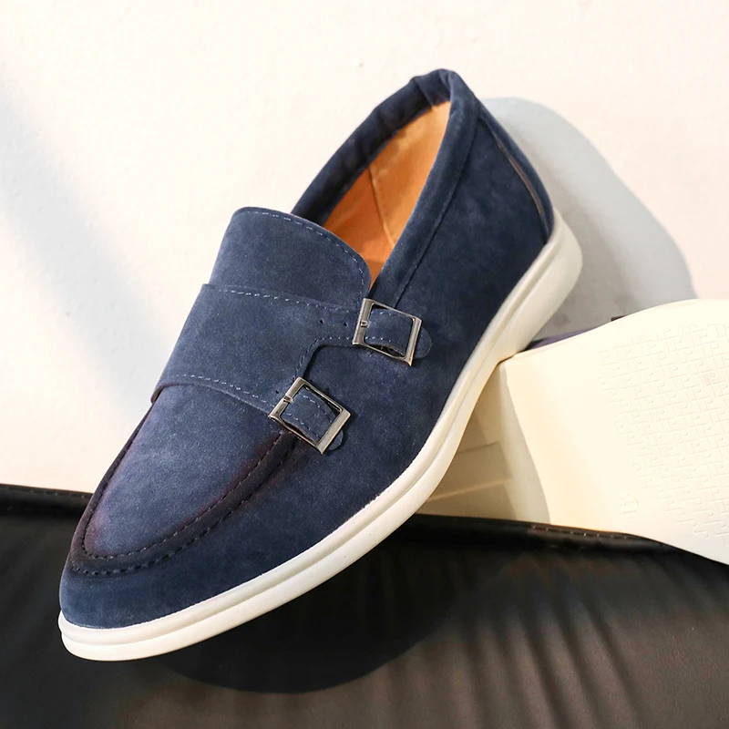 Chaussures pour hommes en cuir suédé affaires mocassins à boucle décontractés chaussures homme loisirs appartements en plein air mâle conduite mocassins chaussures pour hommes