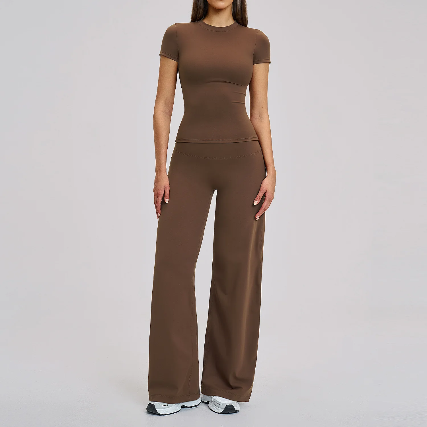 Ensemble de yoga 2 pièces, vêtements de sport, tenues de yoga pour femmes, ensembles de sport, haut court à manches courtes, survêtements, leggings de gym